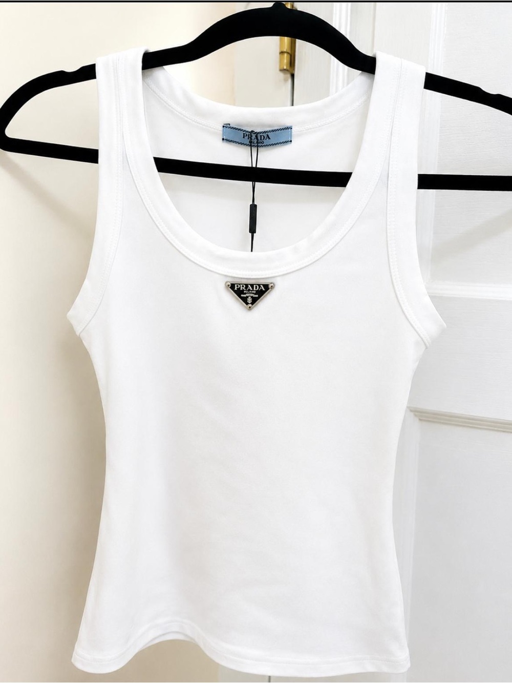 Prada White Triangle Logo Tank Top Size Small New With Tags